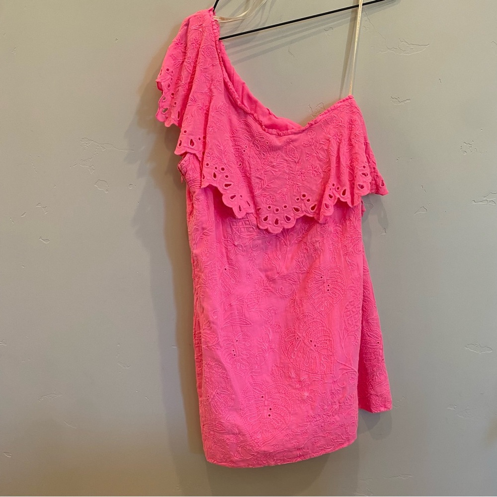 FARM Rio Hot Pink One-Shoulder Eyelet Ruffle Dress - Picture 3 of 9